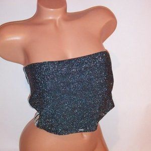 Victoria Secret PINK Bandeau Bra Large Black Silver Shimmer Tube Top Unlined Wir
